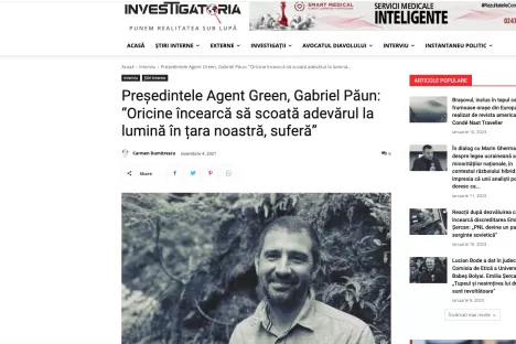 PREȘEDINTELE AGENT GREEN, GABRIEL PĂUN: “ORICINE ÎNCEARCĂ SĂ SCOATĂ ADEVĂRUL LA LUMINĂ ÎN ȚARA NOASTRĂ, SUFERĂ”